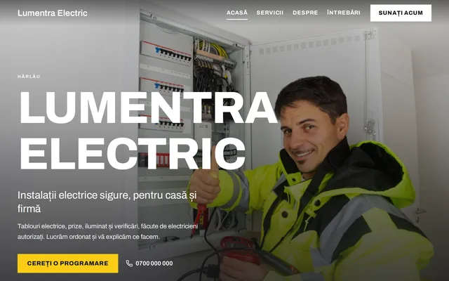 Exemplu fictiv: prima pagină a site-ului Lumentra Electric