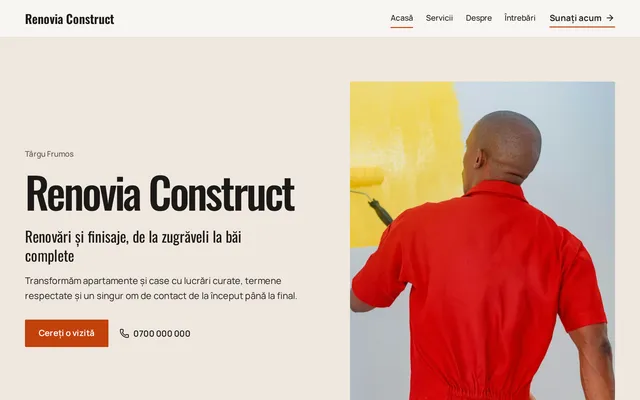 Exemplu fictiv: prima pagină a site-ului Renovia Construct